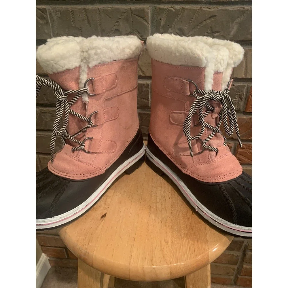 Cat And Jack Pink/ Black/ White Leather/ Rubber Girl’s Lined Boots Size 3